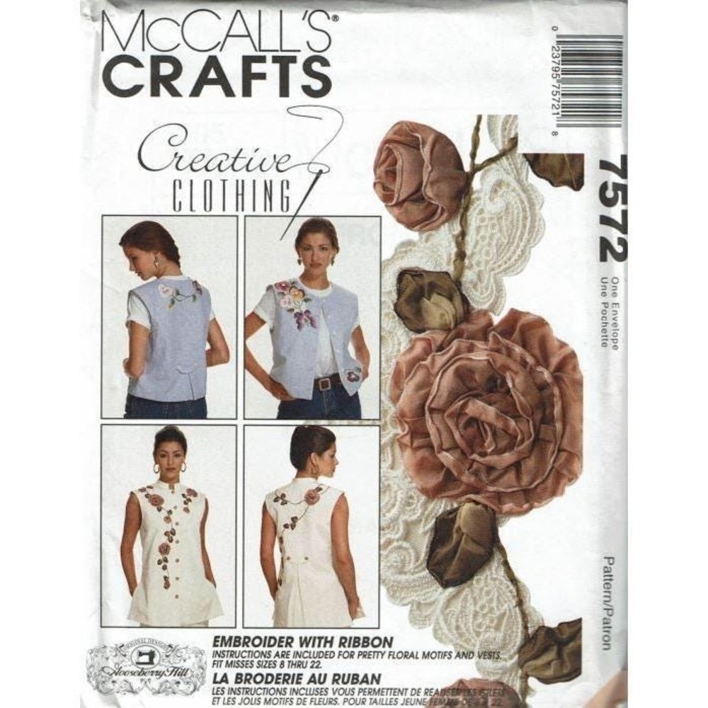 McCalls Sewing‎ Pattern 7572 Vest Embroidery Ribbon Size S-XL UNCUT
